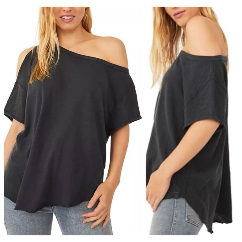 We The Free People U Fancy Slouchy Tee shirt washed black Women’s Small NEW